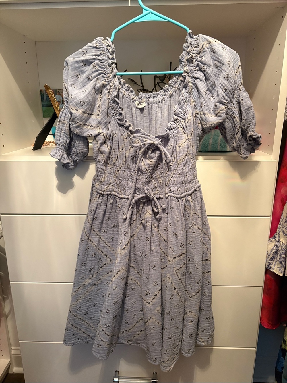 Kimchi Blue Light Blue Puff-Sleeve Smocked Mini Dress